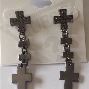 NWT Guess earring black metal cross drops